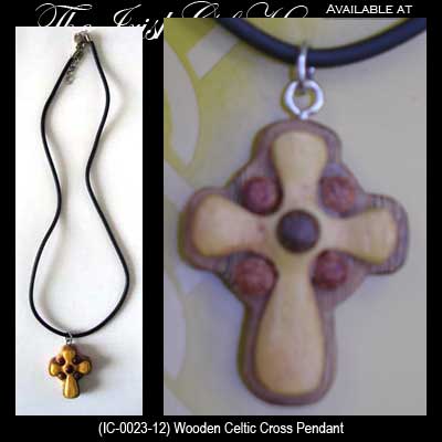 Irish Jewelry - Wood Carved Celtic Cross Pendant,