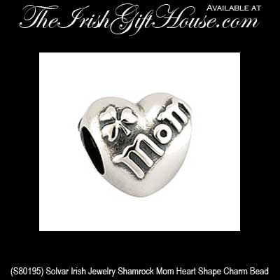 Solvar Irish Jewelry Sterling Silver Shamrock and Mom Charm Bead 