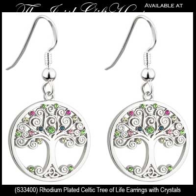 Solvar Irish Jewelry Celtic Tree of Life Earrings with Crystals