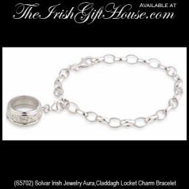 Solvar Irish Jewelry, Sterling Silver, Aura Claddagh Locket Charm Bracelet