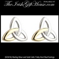 Solvar Irish Jewelry Sterling Silver and Gold Celtic Trinity Knot Earrings