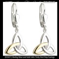 Solvar Irish Jewelry Sterling Silver and Gold Celtic Trinity Knot Earrings
