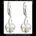 Solvar Irish Jewelry Sterling Silver and Gold Claddagh Earrings with Diamond Hearts