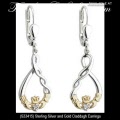 Solvar Irish Jewelry Sterling Silver and Gold Claddagh Earrings with Diamond Hearts