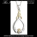 Solvar Irish Jewelry Sterling Silver and Gold Claddagh Necklace Pendant with Diamond Heart