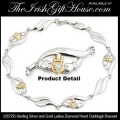 Solvar Irish Jewelry Ladies Sterling Silver and Gold Claddagh Bracelet with a Diamond Heart