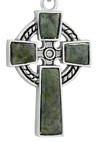 Connemara Marble Celtic Cross Necklace Mens Plated