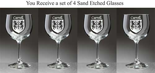 Sullivan Irish Coat of Arms Wine Glasses Set of 4 Sand Etched