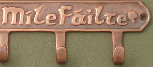 Cead Mile Failte Key Holder with 4 Hooks Antique Copper Lovely Irish Souvenir 
