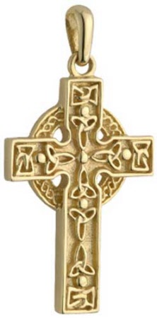 Mens Celtic Cross Necklace - Gold - Trinity Knots