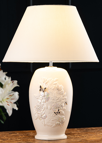 Belleek Shamrock Lace Lamp and Shade Large Off-White Belleek Pottery 4356