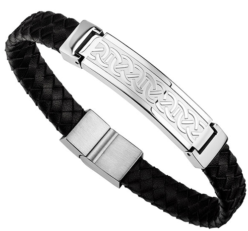 Mens Celtic Leather Bracelet - Stainless Steel - 50147