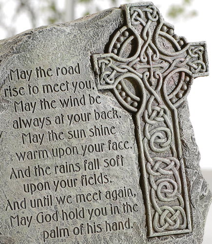 Garden Memorial Rock Irish Religious Blessing Cross Cemetery Grave Statue 8.5" 
