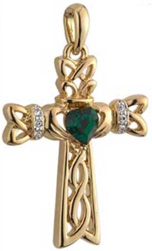 14K Yellow Gold-plated 925 Silver Claddagh Cross Pendant Jewels Obsession Silver Claddagh Cross Pendant 