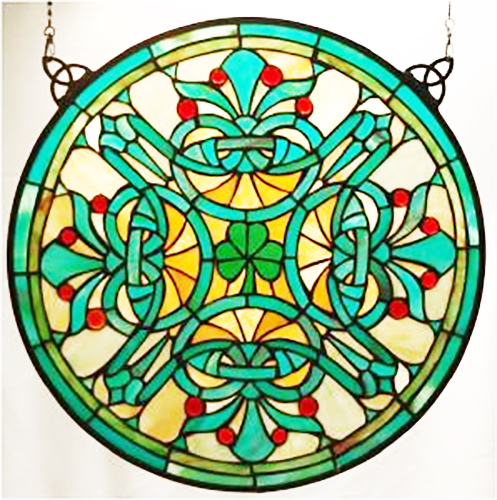 8X8 SHAMROCK Celtic Knot Irish Stained Art Glass Framed Suncatcher 