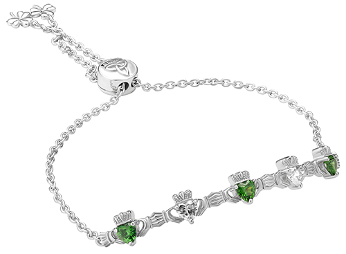 Sterling Silver Claddaghs & Green Cz hotsell Bracelet