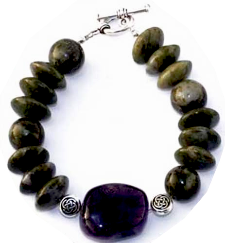 Galanta Connemara Marble Two Tone Bracelet with Celtic Knot Design Beads