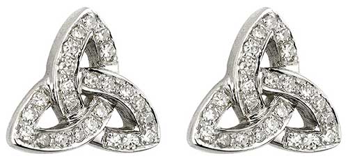 14K Gold Diamond Set Trinity Knot Stud Earrings