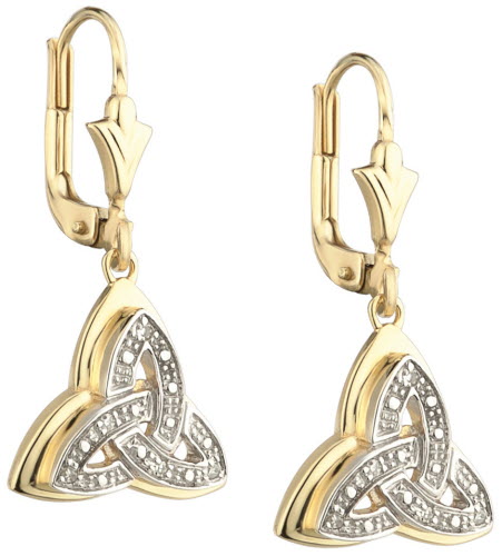 Gold Celtic Earrings - Trinity - Diamonds