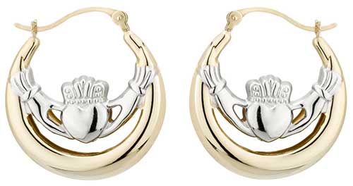 14kt White Gold Hollow Claddagh Earrings