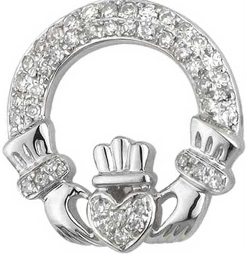 White Gold Claddagh Earrings - Stud - 33121