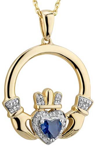 Sapphire Claddagh Necklace - Gold