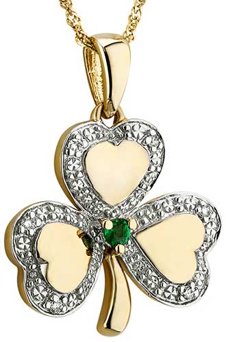 Gold Shamrock Necklace - Emerald - 46501