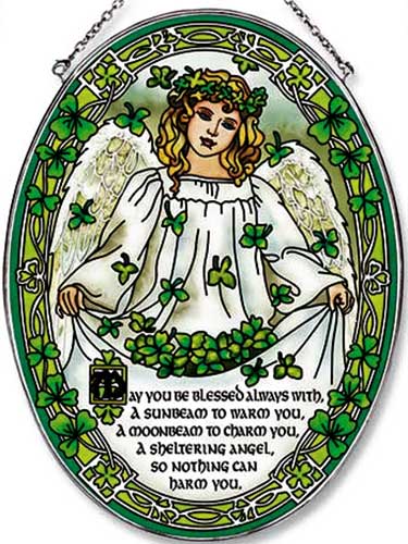 Stained Glass Sun Catcher with Green Shamrock Designs Patricks Day May the Luck of the Irish Be with You St Irish Angel Suncatcher