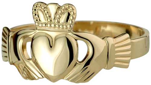 Gold Men's Claddagh Ring with Celtic Knot Band - CladdaghRings.com