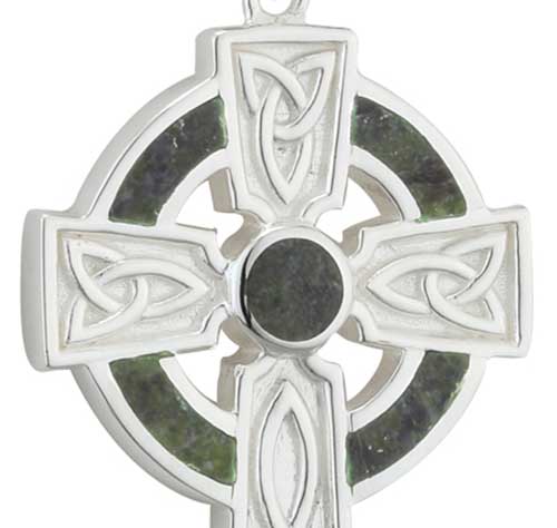 L Men's Celtic Cross Necklace Connemara Marble 46024a 