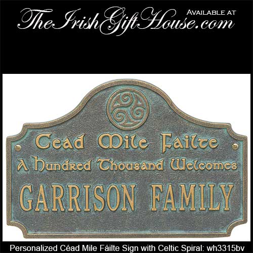 Personalized Irish Gifts Cead Mile Failte Sign 3315bv