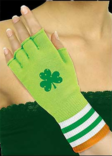St Patricks Day Green Shamrock Fingerless Gloves costume attire dress up