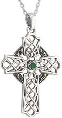 Celtic Cross Necklace - Sterling Silver - Marcasite - Crystal
