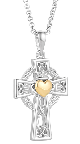 Claddagh Cross Pendant in Stainless Steel - 20