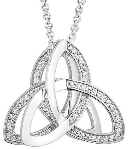 Diamond & Emerald Gold Trinity Knot Pendant - Solvar Irish Jewellery