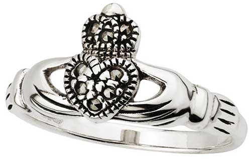 Mount Bank Macadam flauw Claddagh Ring - Sterling Silver - Marcasite