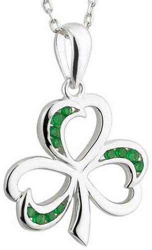 Sterling Silver Green Shamrock Pendant with Chain 