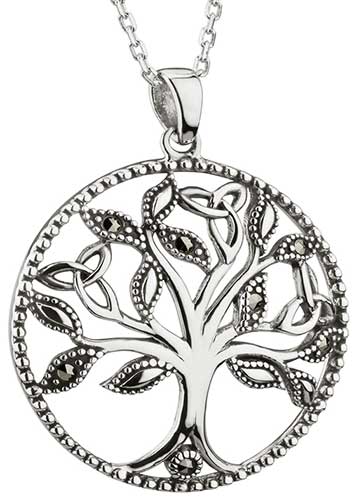Irish Necklace | Sterling Silver Green Crystal Celtic Tree of Life Pendant  at IrishShop.com | IJSV46473
