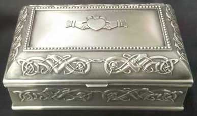 Irish metal jewelry trinket box lined made in Ireland Mullingar Pewter celtic 