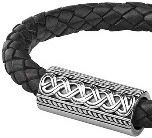 Solvar Sterling Silver Celtic Knot Leather Bracelet