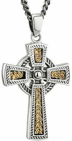 Faith Sterling Silver Sterling Silver CZ Celtic Cross Necklace 20x13mm,  16-18
