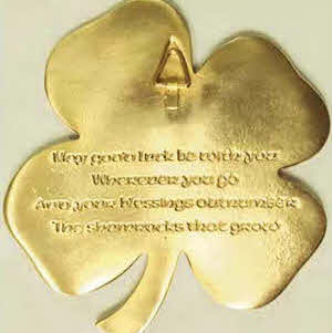 Four Leaf Clover Wall Hanging Made of Brass with Irish Blessing